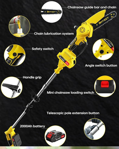 Cordless Pole Saw Electric Tree Trimmer, 2-in-1 Polesaw & Mini Chainsaw with Extension, Includes 2x21V Batteries & Complete Kit for Pruning & Limbing (DHS4088)