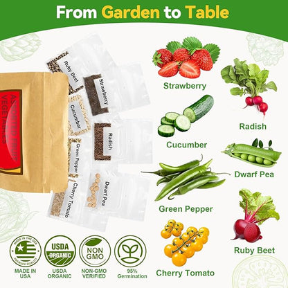 inbloom 12-Pod Fruit Seed Pod Kit for AeroGarden, iDOO, Ahopegarden Hydroponic Growing System, Included Strawberry, Cucumber, Green Pepper, Golden Tomato, Radish, Dwarf Pea, Beet, 400+ Seeds