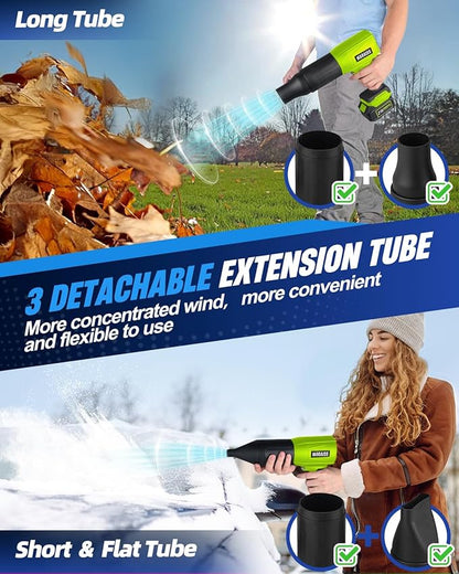 Cordless Leaf Blower with 2 X 4.0A 20000mAh Batteries Brushless Motor, Lightweight Low Decibel Turbo Jet Blower with Pro Earplugs for Patio Cleaning,Car Blowing Water, Blowing Leaves and Dust (Green)