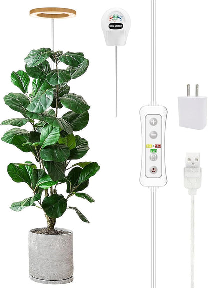 Plant Grow Light,yadoker LED Growing Light Full Spectrum for Indoor Plants, Paired with a Soil Tester,Height Adjustable, Automatic Timer, 5V Low Safe Voltage,Idea for Large Plant Light