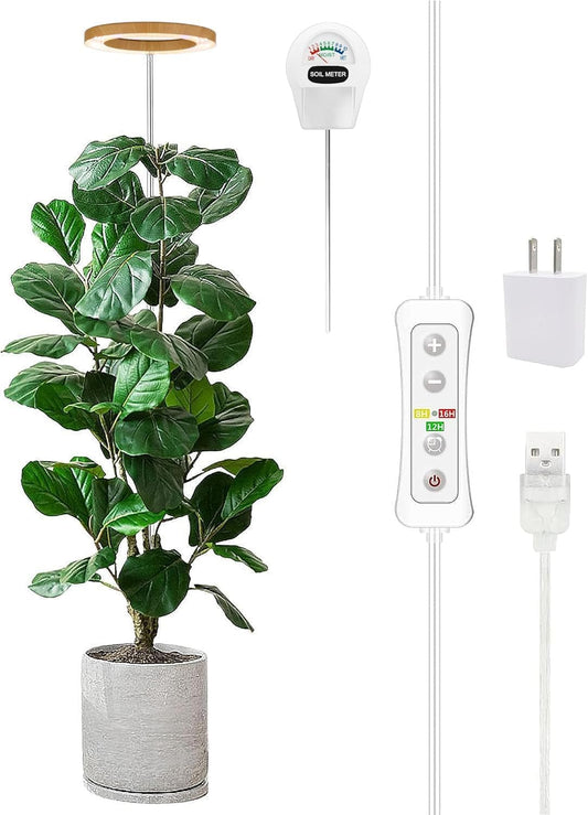Plant Grow Light,yadoker LED Growing Light Full Spectrum for Indoor Plants, Paired with a Soil Tester,Height Adjustable, Automatic Timer, 5V Low Safe Voltage,Idea for Large Plant Light