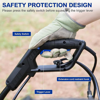 BILT HARD 14-Amp 18-Inch Electric Tiller Cultivator, 8'' Tilling Depth Corded Garden Rototiller, 6 Steel Front Tines Roto Tillers with Adjustable Wheels & Foldable Handle for Garden Lawn Soil Digging