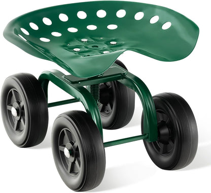 LDAILY Garden Seat with Wheels, Heavy-Duty Utility Stool Cart with Adjustable 11"-16" Height & 360° Rotatable, Rolling Garden Cart with Seat for Lawn Planting, Yard Work, Patio Gardening (Green)