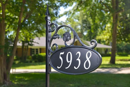 Address America USA Handcrafted Park Place Oval Reflective 911 Home Address Sign for Yard - Custom Made Address Plaque - Wrought Iron Look (58" Pole) - AS