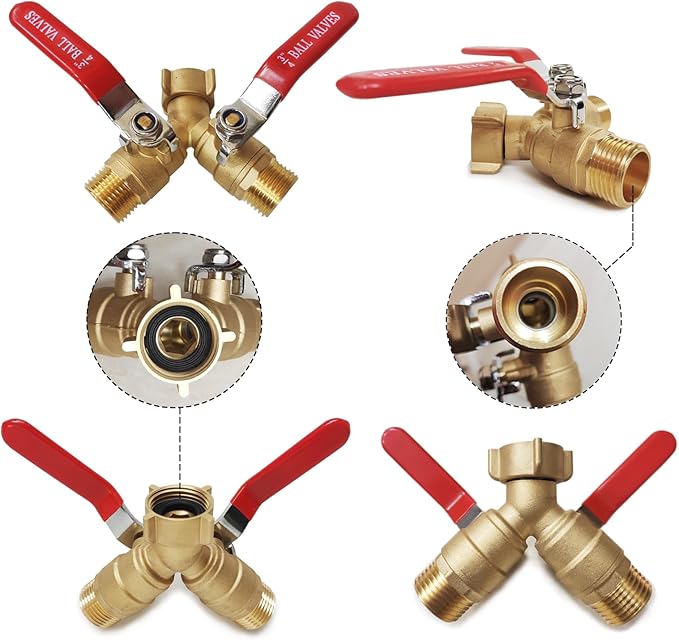 Garden Hose Splitter 2 Way,Brass Water Hose Splitter with Stainless Steel Long Handle,Outdoor Full Flow Hose Splitter Connector,Y Valve 3/4 Inch GHT Thread（Freehand Installation Version）