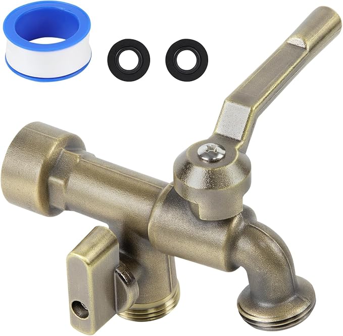 Bronze 2 in 1 Double Outdoor Faucet, Brass Material, Wall Mount, 3/4 inch NPT Female Inlet & Outlet, Frost-Proof, for Garden, Industry and Household Use