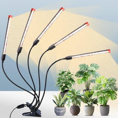 GameChanger! 45W, NOT 15W, 5Head Strong Clip Grow Lights for Indoor Plants with Timer, Best Gift for Plants Lover, LED Plant Growing Lamp for Houseplants, Bonsai, Seed Starting, Seedlings, VEG, Flower