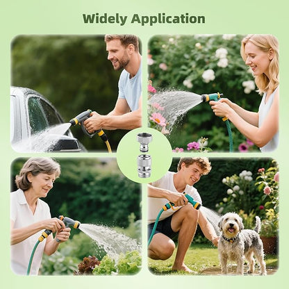 Hibbent Garden Hose Quick Connector, 2 Sets Solid Brass 3/4 Inch GHT Thread Faucet Hose Quick Connect Fitting, Female and Male Adapter