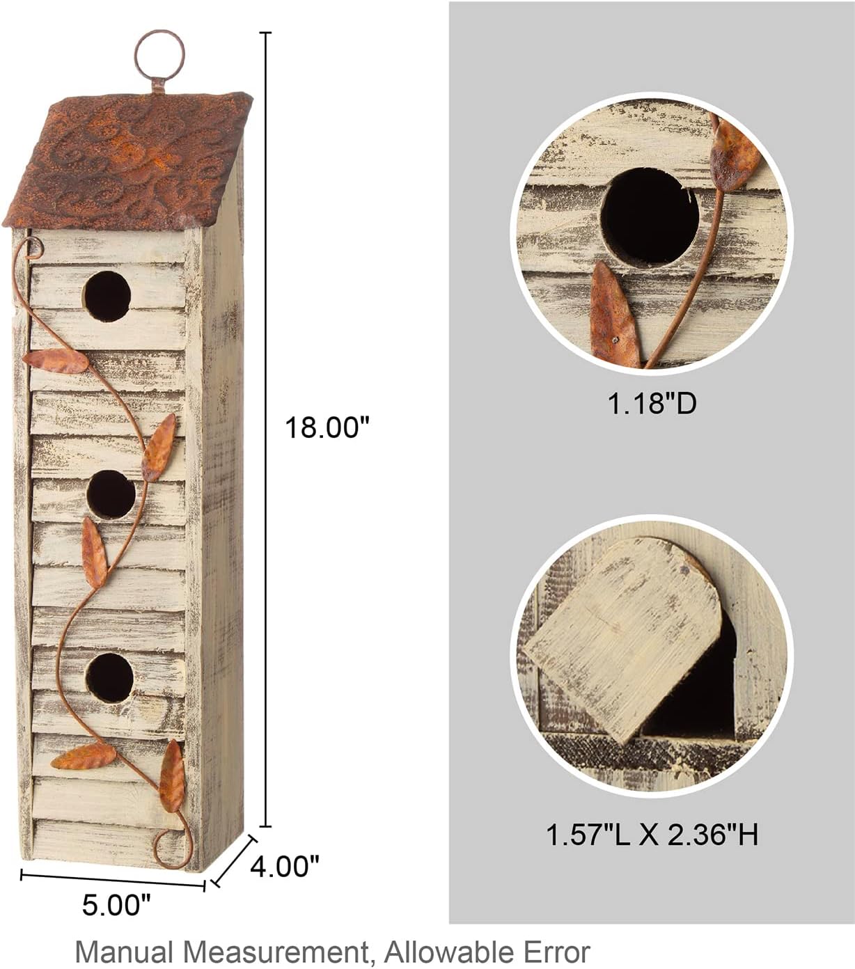 Glitzhome 17.95" H Wooden Three-Tier Hanging Distressed Garden Birdhouse Decorative Bird House for Outdoors