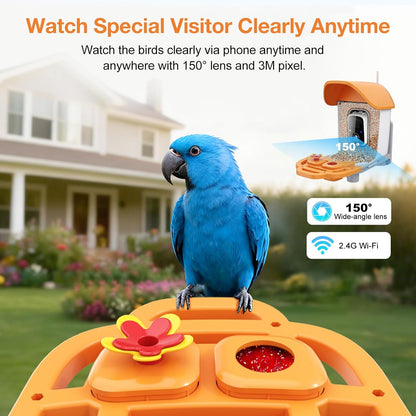 Smart Bird Feeder With 3MP HD Camera & AI Identify, Hummingbird Feeder With Solar Panel, Supports Two-Way Audio, Instant Arrival Alerts, Birdhouses For Outdoors, Gifts For Bird Lovers, Orange