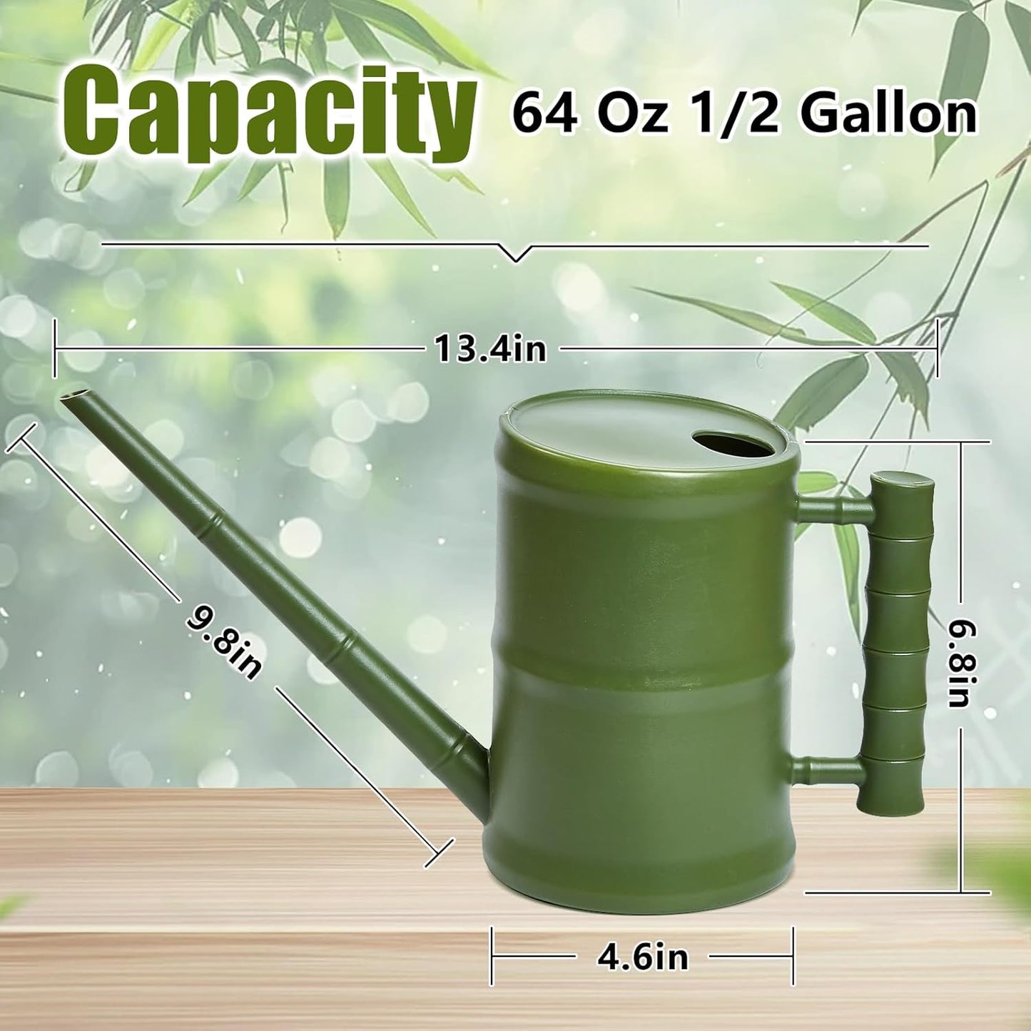ZXJ Watering Can for Outdoor Indoor Plants - Small Plastic Home Garden - with Long Spout - Green - 64 Oz - 1/2 Gallon