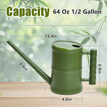 ZXJ Watering Can for Outdoor Indoor Plants - Small Plastic Home Garden - with Long Spout - Green - 64 Oz - 1/2 Gallon