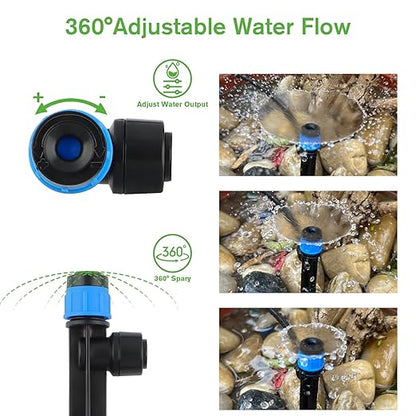 Kalolary Drip Irrigation Emitters, 50PCS Adjustable 360 Degree Water Flow Drippers Emitters for 1/4" Drip Irrigation System Tubing, Garden Irrigation Drippers for House Garden Flower beds(Blue)