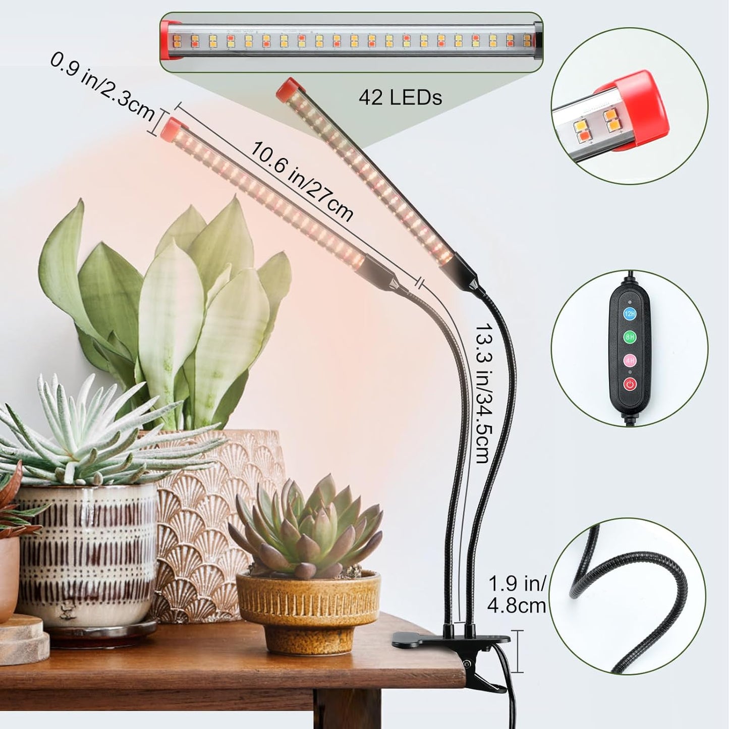 Gamechanger! 18W Power Home Plug, NOT 10W Adapter, FECiDA 2Head Clip Grow Lights for Seed Starting with Timer, Enough Bright Like Sun Full Spectrum Grow Lights for Indoor Plants, Bonsai, Seedlings