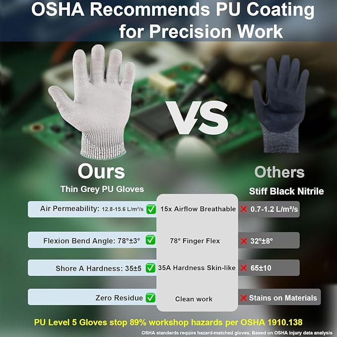 Dowellife Level 5 Cut Resistant Work Gloves for Men & Women, PU Coated Breathable Gardening Gloves, Thin Flexible Firm Grip