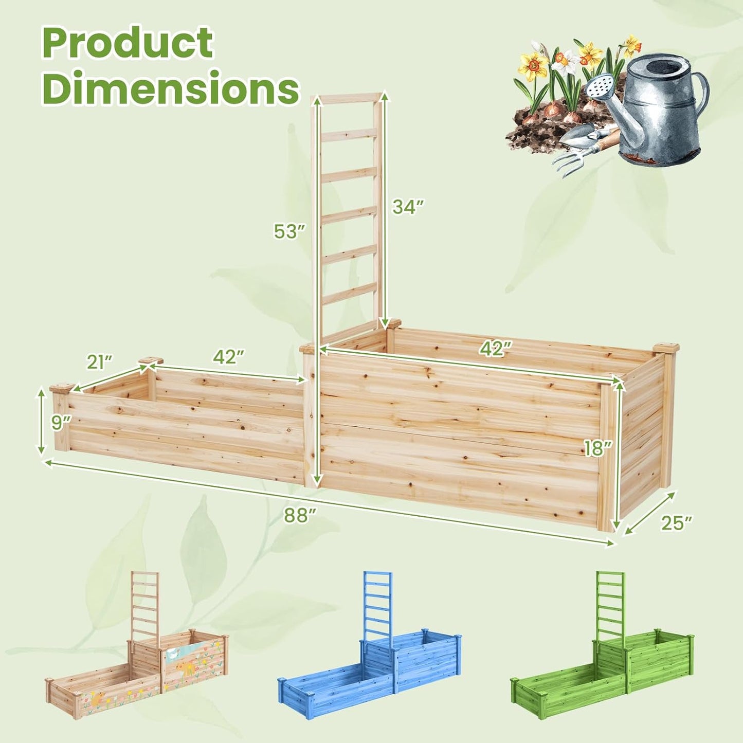 S AFSTAR Raised Garden Bed with Trellis & 2 Planter Boxes, 88" x 25" x 53" Outdoor Wooden Planter Box Kit for Flower Herb Veggies Fruit Climbing Vines, Elevated Gardening Planter for Garden Patio