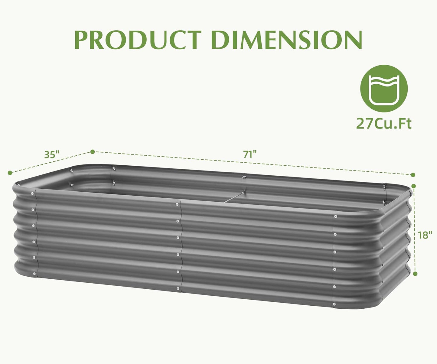 DDK Galvanized Raised Garden Bed, Outdoor Planter Bed, 6x3x1.5ft Metal Planter Box for Gardening and Planting,GD