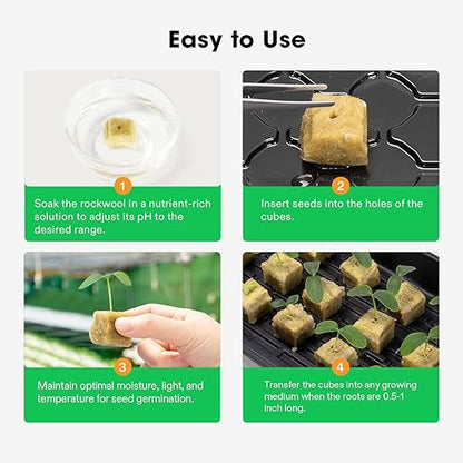 VIVOSUN 1 Inch Rockwool Cubes, Grow Cubes for Hydroponics, Cuttings, Cloning, Plant Propagation, Seed Startling, 2 Sheets 100 Plugs
