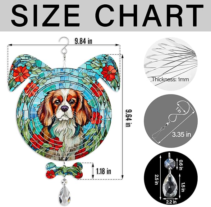 Cavalier King Dog Ears Wind Spinner, Cavalier King Wind Spinner Hanging for Yard and Garden