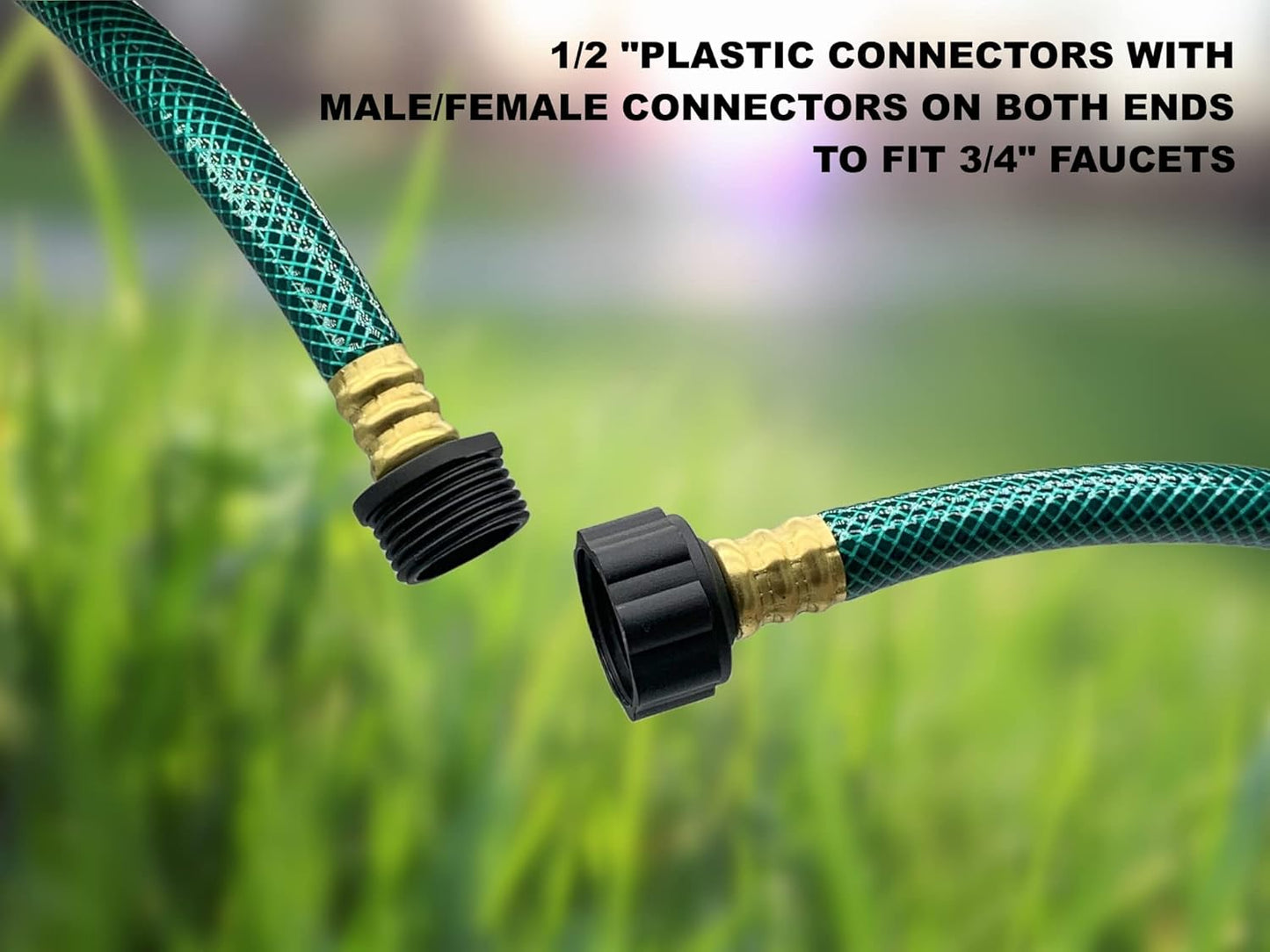 1/2 Inch Garden Hose 15FT, Boat Hose, Flexible Tubing with 3/4" Solid PVC Male to Female Fitting for Household, Outdoo