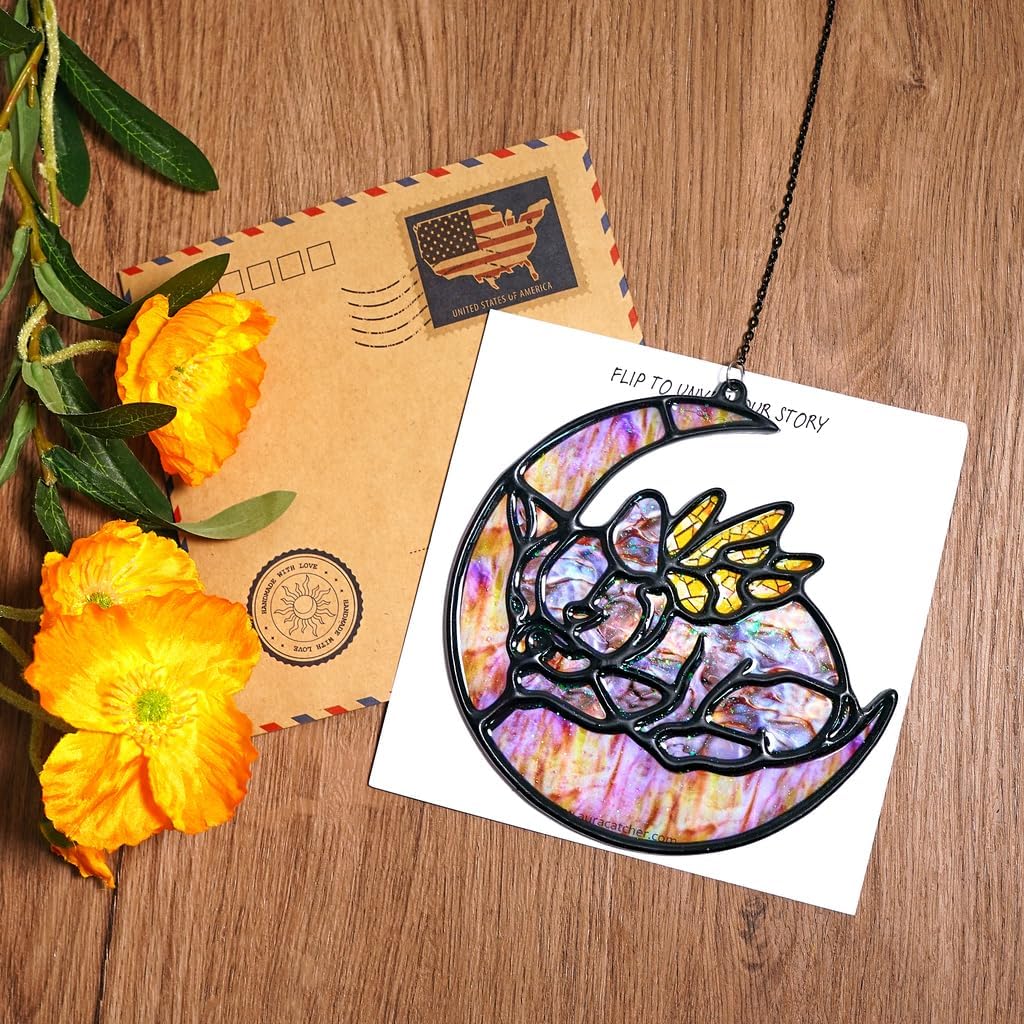 Moon Handmade Artisan Resin Sun Catcher Stained Glass Effect Christmas Window Hanging Ornament Garden Decor