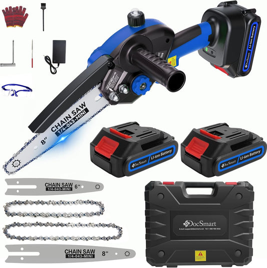 Mini Chainsaw Cordless, 8 inch & 6 inch Electric Chain Saw with 2 Pack Rechargeable Batteries, Battery Powered Handheld Saw Gardening Tools for Trees Branches Trimming Wood Cutting