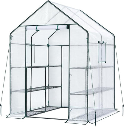 Ohuhu Greenhouse for Outdoors: 3 Tiers 12 Shelves Walk-in Indoor Green House Heavy Duty Plant Stands Reinforced Plastic PE Cover Mini Portable Warm House for Outside, 4.8x2.5x6.4 FT