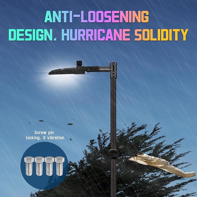 Single Street Light Bracket Adaptor, Sturdy Steel Round Pole Mounting Arm for LED Parking Lot Lights 2 3/8" Top Spoke Extension Pole Mount Bracket for Commercial Slip Fit Shoebox Lighting