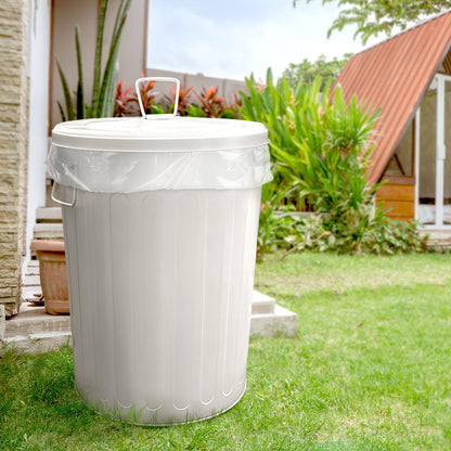 Plexon Large Metal Trash Can with Lid 20 Gallon, Decorative Outdoor Trash Can, Heavy Duty Galvanized Metal Bucket with Lid for Kitchen Garage Farmhouse, Beige, 3 Pack