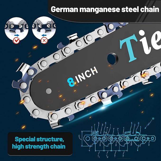 Tietoc Mini Chainsaw 8 inch Cordless with 2x 4000mAh Batteries, Battery Powerd Chain saw with Oiler, Lightweight Handheld Saw for Household & Garden, Gifts for Men, Dad, Husband, Gardener and DIYer