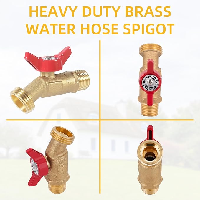 12 Pack Hose Bibb Brass Ball Valve, 1/2" Male NPT Inlet x 3/4" Male GHT Threaded Garden Hose Outlet Connector, 1/4-Turn Sillcock Water Spigot Hose Bibb Valve (1/2" x 3/4")