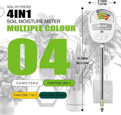 Gardtech Soil Moisture Meter - 4-in-1 Soil Test Kit Without Battery, Soil Moisture/Light/Nutrients/pH Meter for Plant, Garden, Lawn, Indoor & Outdoor（deep Green）
