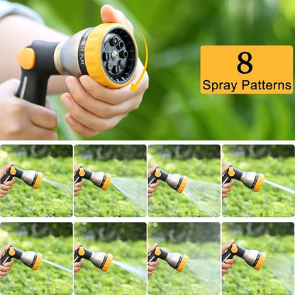 FANHAO Garden Hose Nozzle, 100% Heavy Duty Metal Spray Nozzle with Thumb Control, High Pressure Water Nozzle with 8 Adjustable Spray Patterns for Watering Plants, Washing Cars and Showering Pets