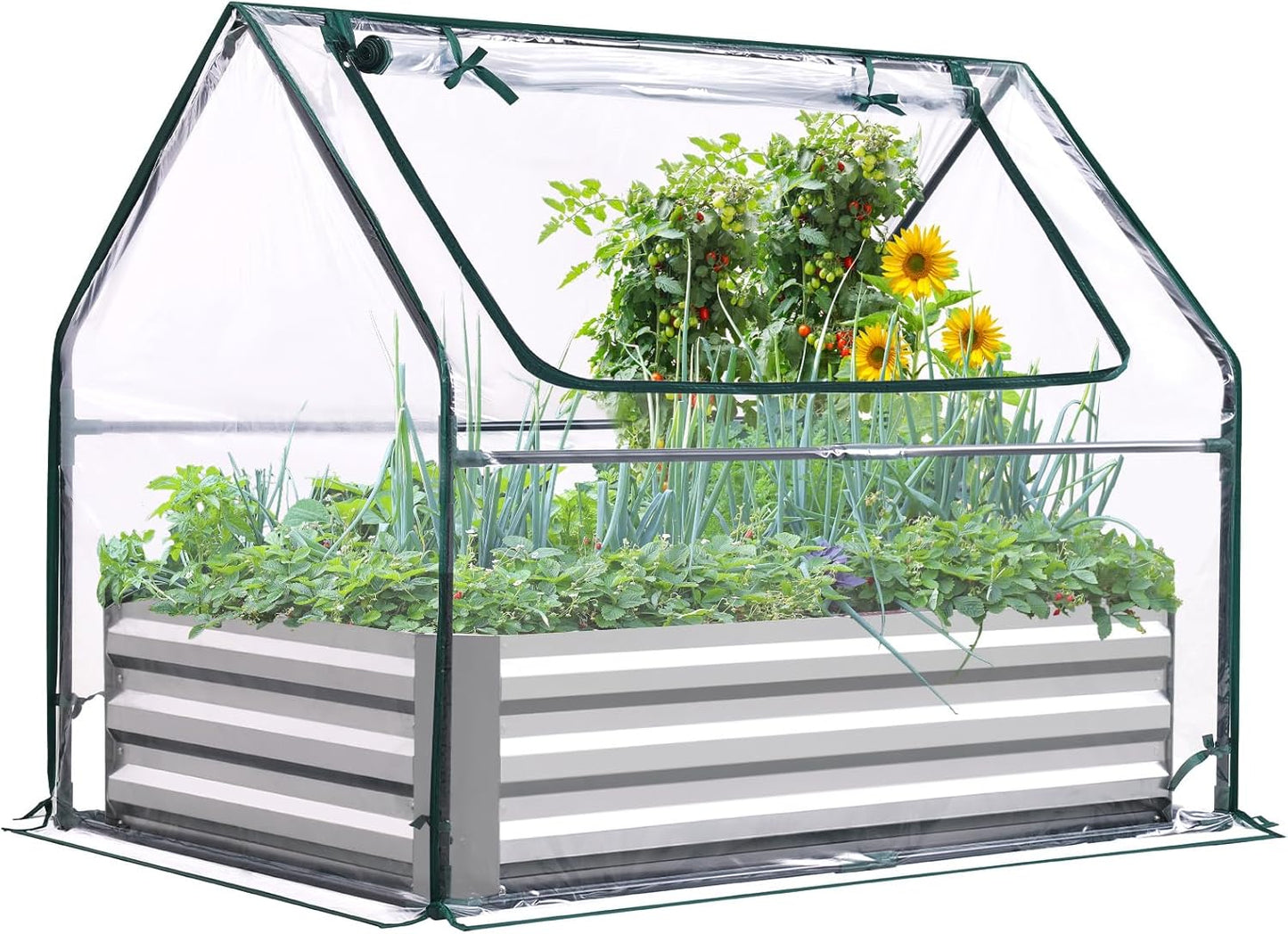 Quictent Raised Garden Bed with Cover Outdoor Galvanized Steel Planter Box Kit with Greenhouse Large Zipper Window Dual Use, 20pcs T-Type Tags & 1 Pair of Gloves Included 4x2.6x1 FT, Clear