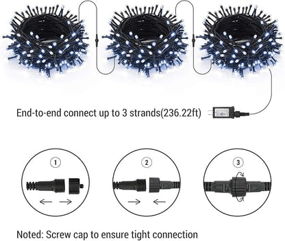 Brizled White Christmas Lights, 78.74ft 240 LED Mini String Lights Connectable, Plugin Christmas String Lights Outdoor, 8 Modes Christmas Tree Lights Waterproof for Indoor Outside Xmas Garden Decor