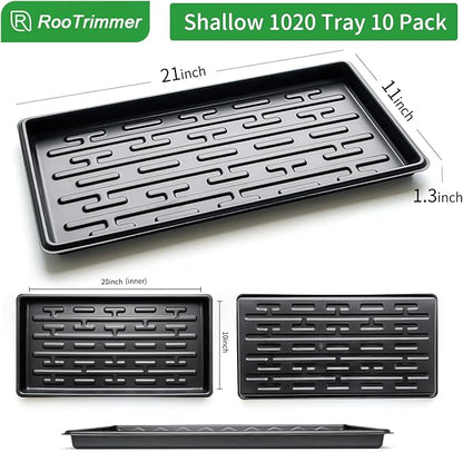 Shallow 1020 Nursery Flat Trays Specialized for Holding & Carrying 200 Cell Plug Seedling Trays (Height is 1.3"),Microgreen Germination Trays,10 Pack, No Holes (YB01, 10Pcs)