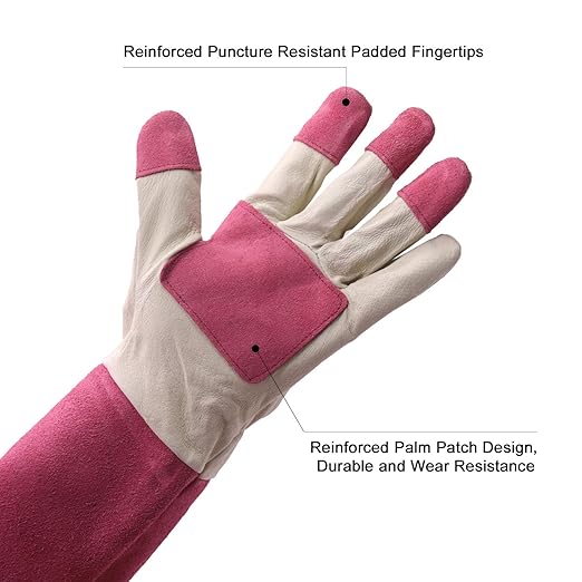 HLDD HANDLANDY Thornproof Leather Gardening Gloves Long Sleeve For Women and Men,Rose Pruning Floral Gauntlet Garden Gloves (Medium, Rose)