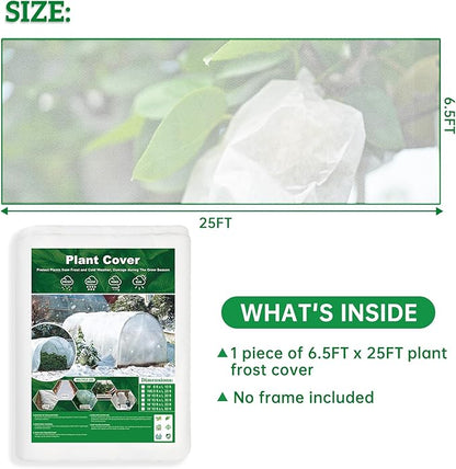 Plant Covers Freeze Protection 6.5 ft x 25 ft Fabric Frost Cloths for Outdoor Plants 1oz/yd² Floating Row Plant Blankets for Winter Frost Sun Protection
