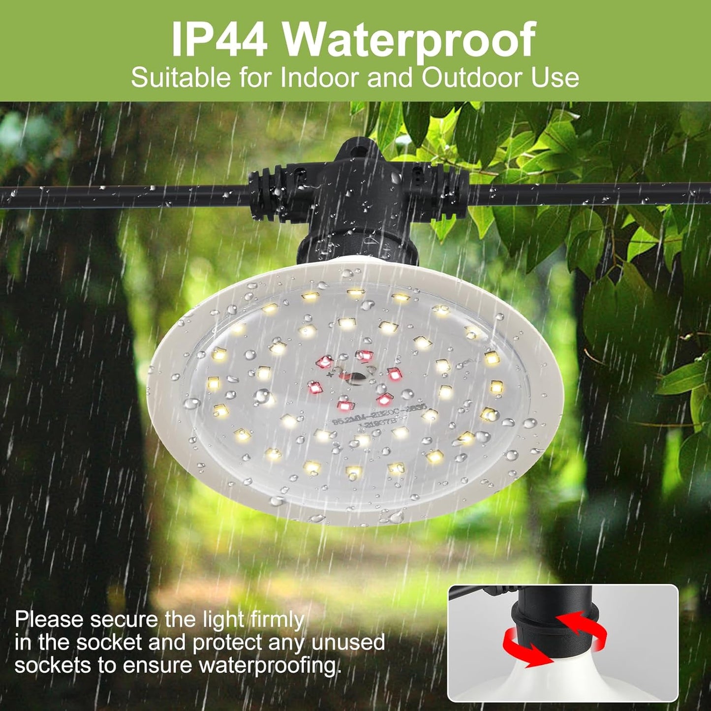 Outdoor Grow Lights for Plants, Full Spectrum Greenhouse Grow Light, Waterproof String Grow Light, 22FT Adjustable Cord, for Vegetables, Seedlings, Flowers (6 Lights)