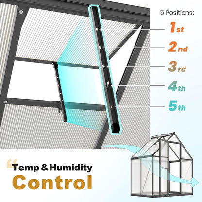 KING BIRD Greenhouse for Outdoors, 4x6 FT Polycarbonate Walk-in Green House, Quick-Setup Aluminum Frame UV Resistant Panel for Outside Garden Backyard W/ Lockable Screen Door, Vent, Black