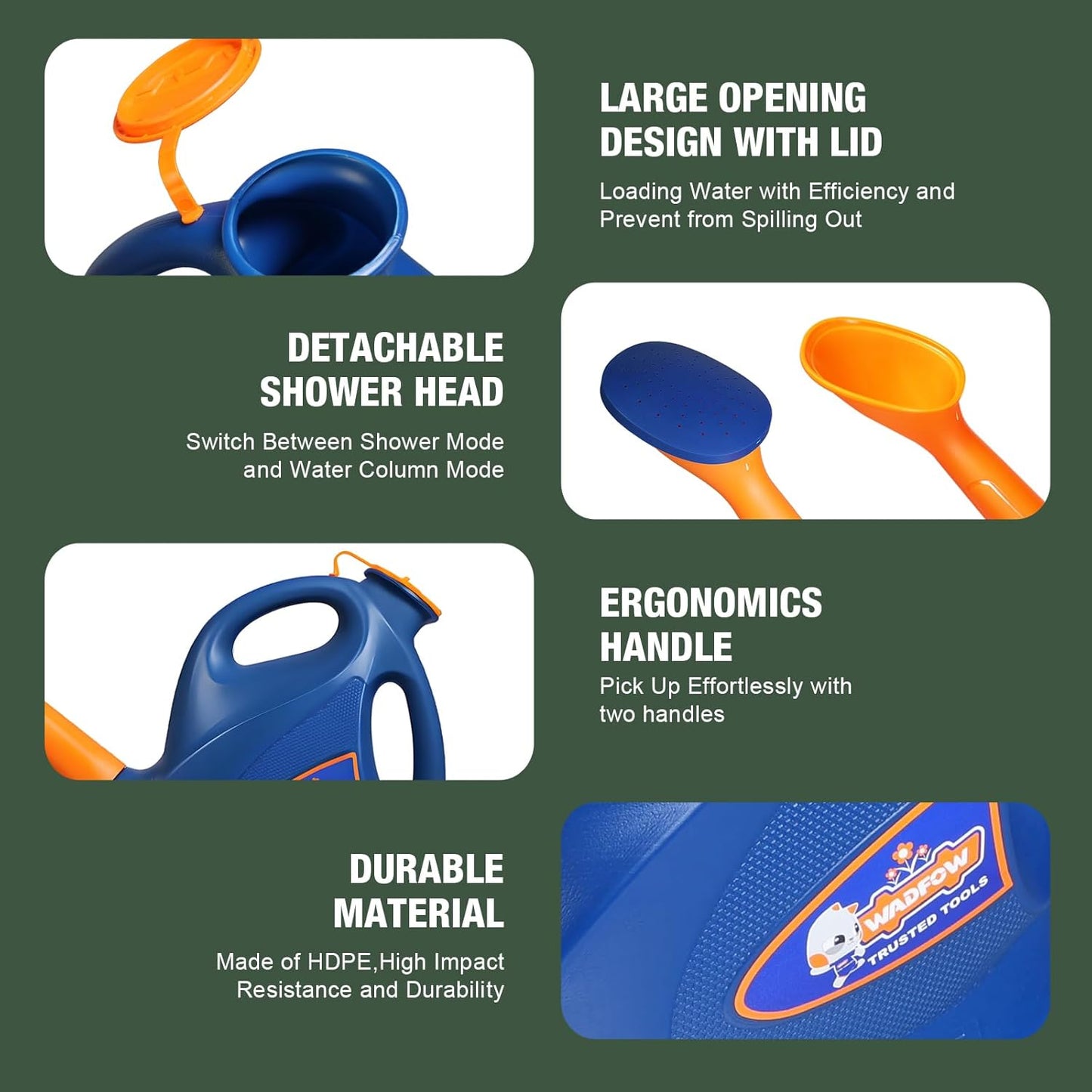 WKW1850T 1.32 Gallon Watering Can for Indoor & Outdoor, Watering Cans with Detachable Nozzle, Long Spout Watering Can for Indoor Plants Garden Flowers, 5L/170OZ