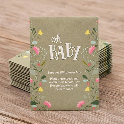 BENTLEY SEED CO. Oh Baby Seed Packets|Girl or Boy Baby Shower Favors for Guests | 25 Wildflower Seed Packets | Pre-Filled | Bouquet Wildflower Mix | Non-GMO Seeds | Gender Neutral | Eco-Friendly Gift