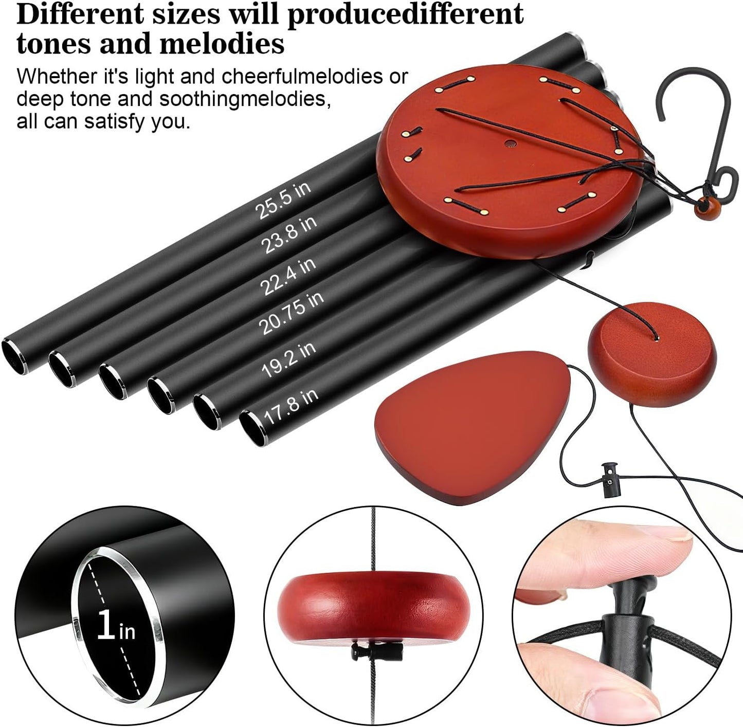 Large Wind Chimes for Outside Deep Tone, Soothing Melodic Memorial Sympathy Wind Chime, Suitable Outdoor Garden Decor, Gift for Mom Women Neighbors (Black Wind Chime -56 in)