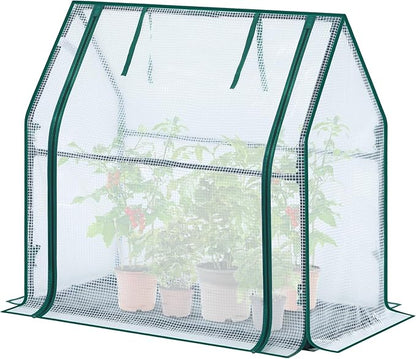 Mini Greenhouse for Indoor Outdoor: Ohuhu Tabletop Portable Green House with Waterproof Pad for Small Plants Nursery Germination, 36"x18"x33" Heavy-Duty PE Cover White