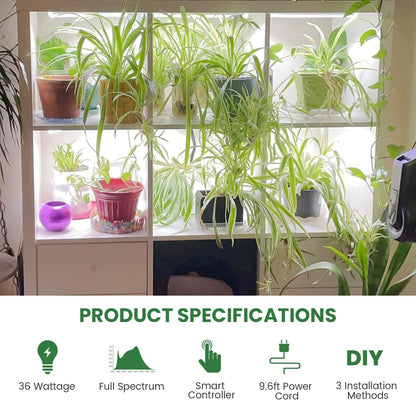 Under Cabinet Grow Light Strip, 36W 360LEDs Grow Lights for Indoor Plant Full Spectrum 660nm/3000K/6000K Grow Lamp with 6/12/16H Timer, 3 Spectrum Modes, 5 Brightness Levels (6 Bars/2 Pack)