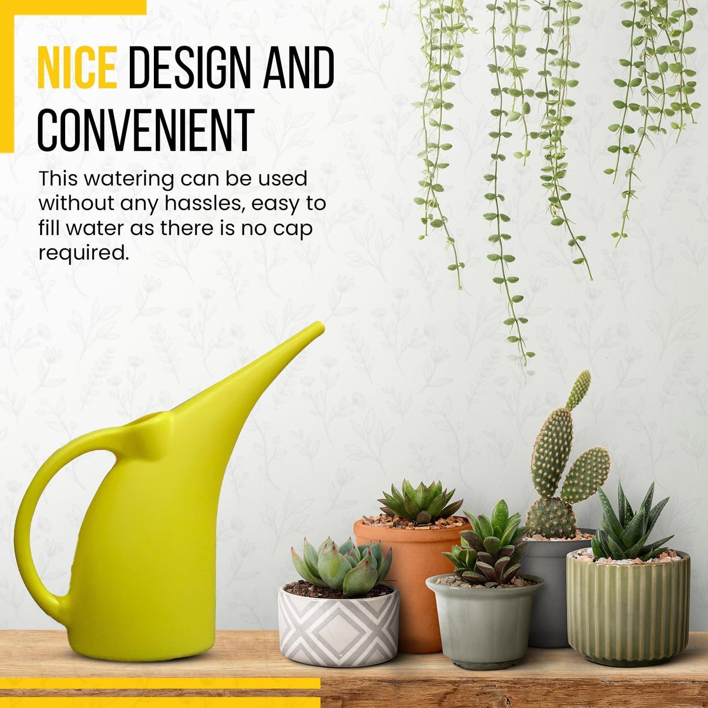 KP KOOL PRODUCTS Small Watering Can 1/2 Gallon for Indoor Plants - Outdoor Watering Can for Garden - Yellow Plant Waterer - 1 Pack