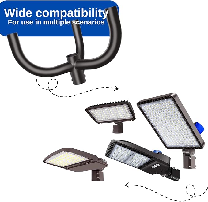 Bullhorn Tenon Adapter Bracket, Fit 3 Parking Lot Light with 2-3/8", Mounting Arm for Round Pole for Slip Fitter Street Area Lights (120 Degree Triple Tenon Heavy Duty Rustproof Durable)