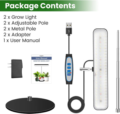 Wiaxulay Grow Lights, Full Spectrum Plant Light for Indoor Plants, Height Adjustable Desktop Grow Lamp with Auto Timer 6/12/16Hrs, 3 Lighting Modes,5 Brightness,Ideal for Potting Soil, 2 Pack