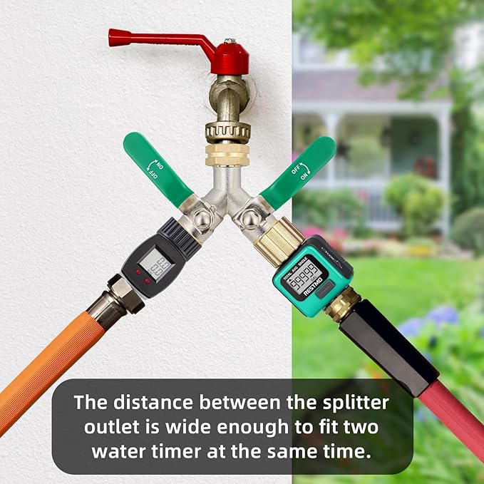 Hose Splitter 2 Way, Brass High Flow Garden Hose Splitter Heavy Duty, Hose Connector, Water Spigot Splitter, Full Flow Faucet Splitters with shutoff, 3/4” GHT Inlet