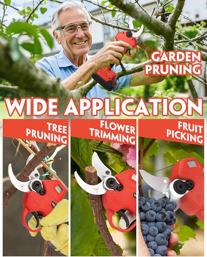 VEITORLD Electric Pruning Shears, Upgraded 1.6" Cutting Diameter Cordless Pruner with Brushless Motor, 2 * 2000mAh Rechargeable Batteries & SK5 Blade, Effortless Garden Pruning Tool for Tree Branches